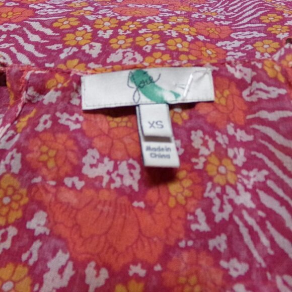 Joie Pink and Orange Floral Silk Blouse - Picture 3 of 6
